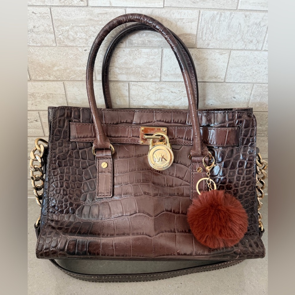 🐊EUC Michael Kors Brown Crocodile-Embossed Handbag